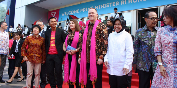 Prime Minister John Key outside a stadium in Surabaya, Indonesia. Photo / Isaac Davison