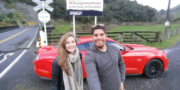 Posing in Whangamomona, Taranaki with the new Mustang. Photo / Alanah Eriksen