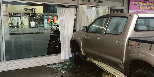 A Toyota Hilux careered into Headquarters Hair and Beauty in Carterton yesterday morning.