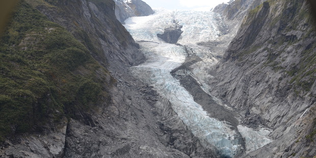 The image of Franz Josef Glacier was taken at the end of summer in 2012. Since 2011, the glacier has fallen back 1.5km since 2011. Photo: Brian Anderson