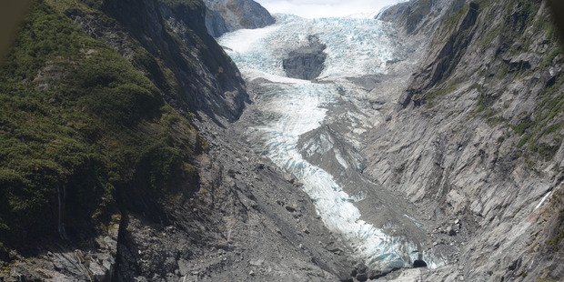 The image of Franz Josef Glacier was taken at the end of summer in 2013. Since 2011, the glacier has fallen back 1.5km since 2011. Photo: Brian Anderson
