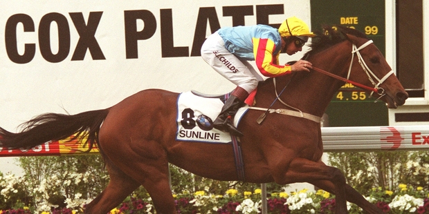 Sunline dashes away in the 1999 Cox Plate. Picture / ALLSPORT