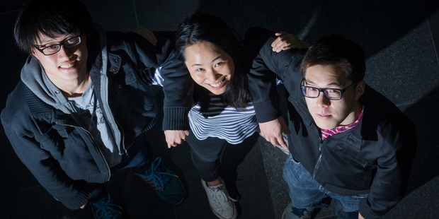 Duoyi Xu, Hayley Yu and Edwin Tsang are competing at Microsoft's Imagine Cup in Seattle. Photo / Greg Bowker