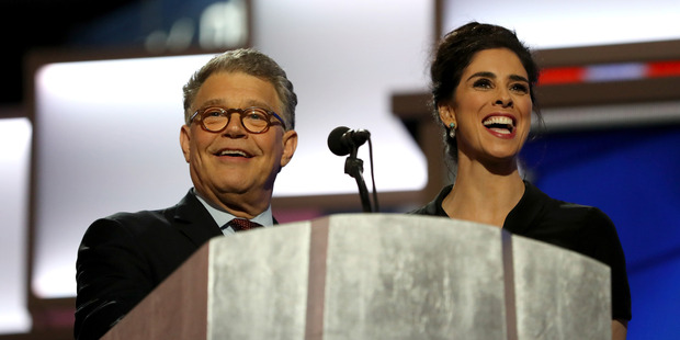 Comedian/actress Sarah Silverman speaks as Sen. Al Franken (D-MN) looks on. Photo / Getty Images