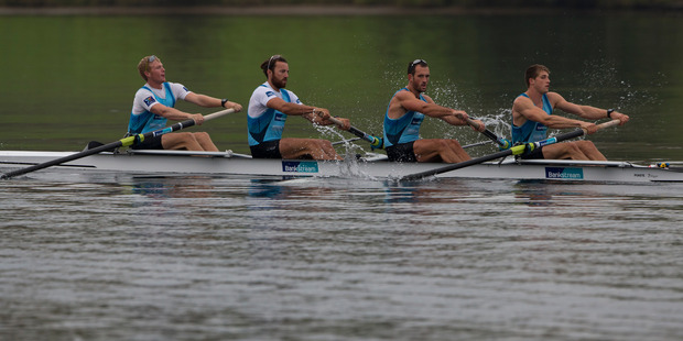 New Zealand Rowing Men's Coxless Four - Anthony Allen, Patrick McInnes, Axel Dickinson and Drikus Conradie. Photo / Brett Phibbs