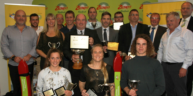 WELL DESERVED: Mount Maunganui Lifeguard Service members celebrate after being crowned Club of the Year at the BOP Coromandel Surf Lifesaving Awards of Excellence evening. PHOTO/SUPPLIED 240716sp20BOP