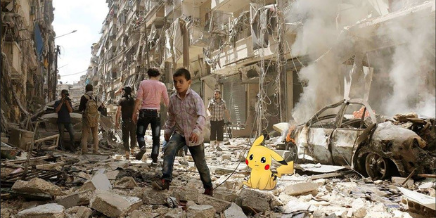Khaled Akil hopes his images, which place Pokemon Go characters in real war scenes, draw attention to the suffering of Syrians.