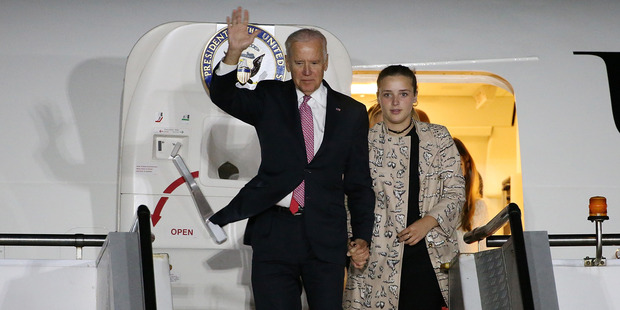 US Vice-President Joe Biden and his grand-daughters arriving at Auckland Airport. Photo / Getty Images