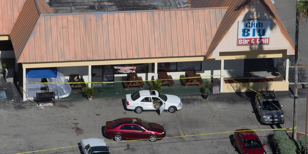 An aerial view of the crime scene surrounding Club Blu in Fort Myers. Photo / AP