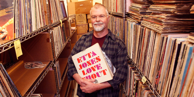Real Groovy co-owner Chris Hart in the iconic store's record library. Photo / Chris Gorman