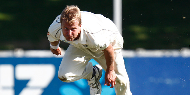 New Zealand bowler Neil Wagner in action against India. Photo / Mark Mitchell