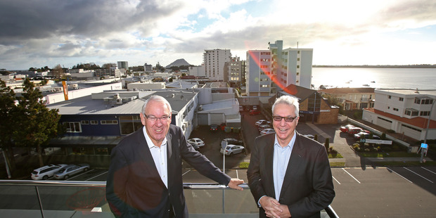 Graeme Horsley (left) and John Gordon, part of the trio of men seeking to change priorities in Tauranga downtown's proposed civic heart project. PHOTO/FILE