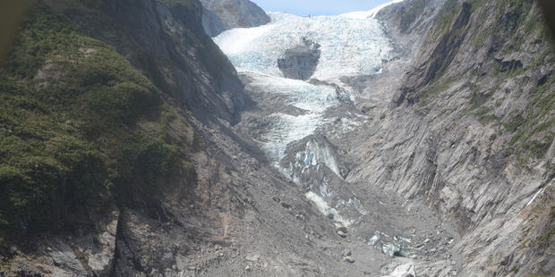 The image of Franz Josef Glacier was taken at the end of summer in 2015. Since 2011, the glacier has fallen back 1.5km since 2011. Photo: Brian Anderson