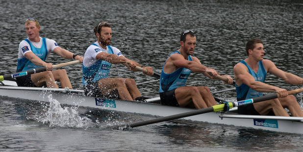 New Zealand Rowing Men's Coxless Four, (L-R) Anthony Allen, Patrick McInnes, Axel Dickinson and Drikus Conradie - during the media day at the Lake Karapiro. Photo / Brett Phibbs.