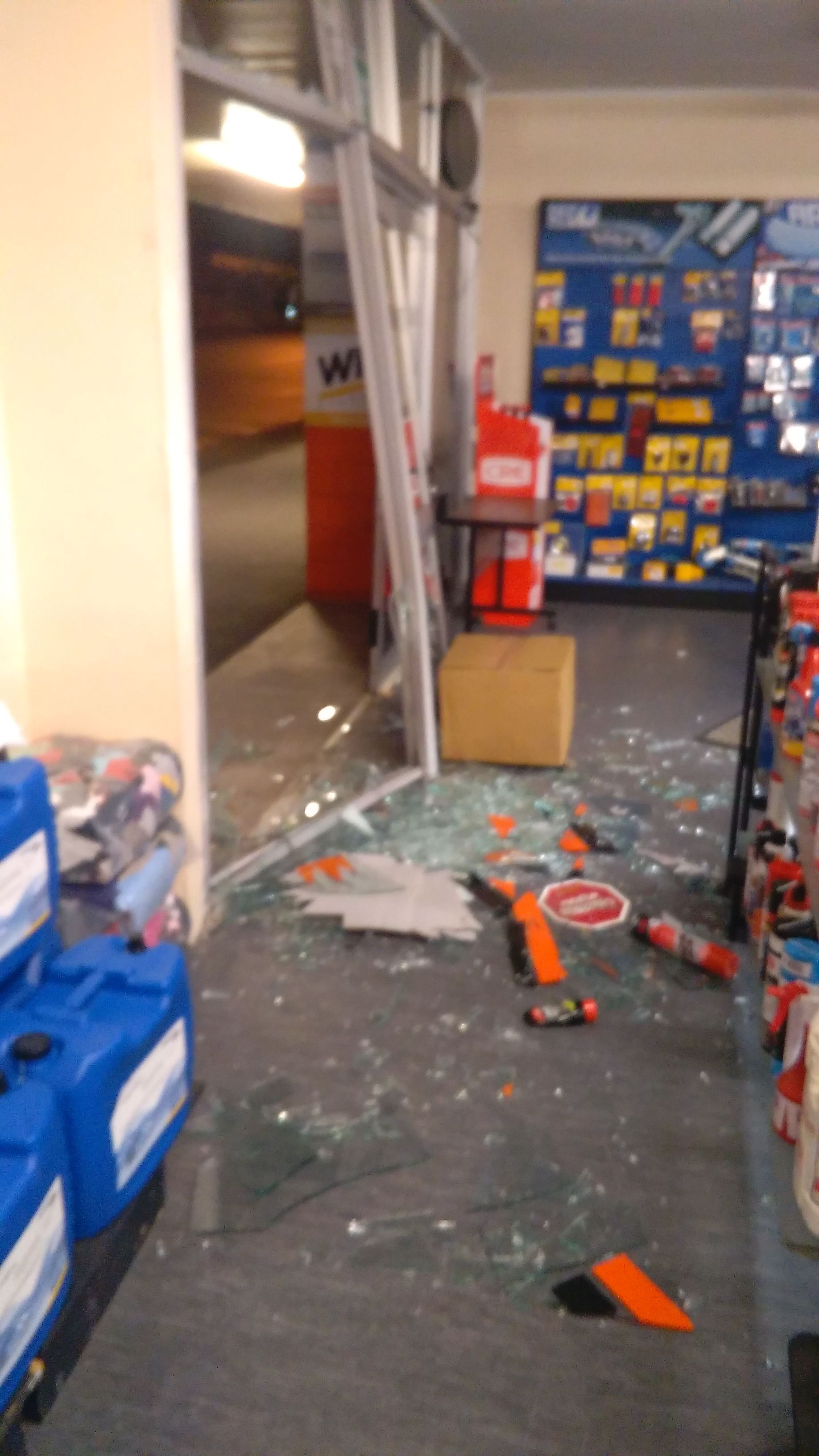 A photo of the damage soon after the ram raid. Photo/Steve Hancox