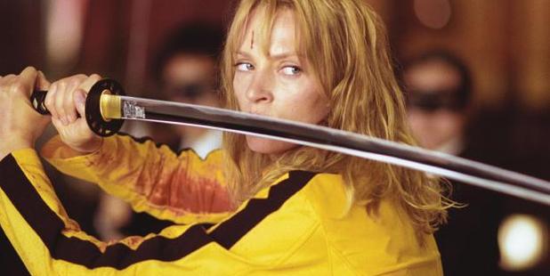 Uma Thurman as the deadliest woman in the world with a knife in Kill Bill.