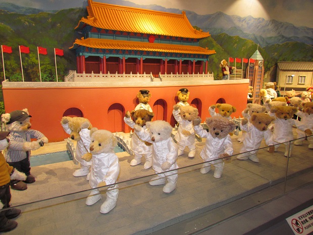 Teddy bears shown in a display of Beijing's Tiananmen Square. Photo / Rod Pascoe