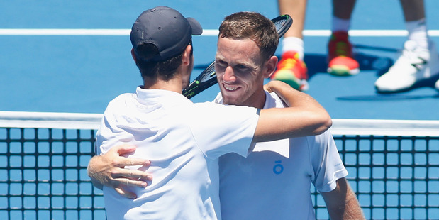 Michael Venus and Mate Pavic celebrate at the Australian Open. Photo / Getty Images