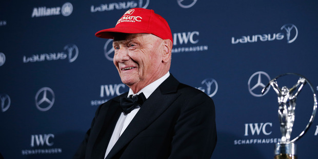 Niki Lauda speaks with his Laureus Lifetime Achievement Award. Photo / Getty Images