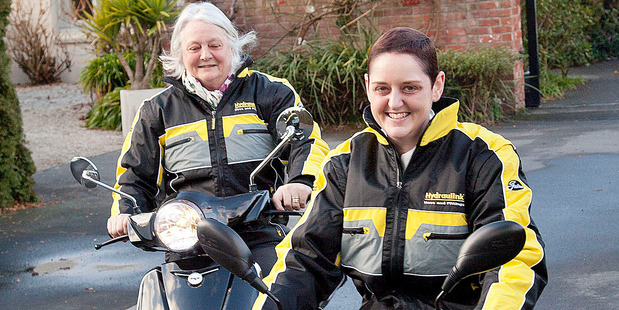 Sarah O'Keefe and Lynne will be among 250 people to ride the 250km from Christchurch to Hokitika as part of the Tranz Alpine Scooter Safari, to raise money for cancer. Photo / Christchurch Star