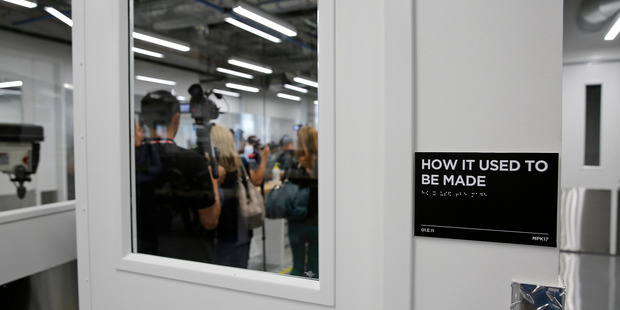 Media make their way into a lab room called 'How It Used To Be Made' during a tour of Area 404, the hardware R & D lab, at Facebook HQ. Photo / AP