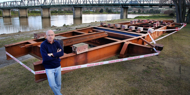 Richard Sheppard, chairman of the PS Waimarie Restoration and Navigation Trust, with the cradle that will hold Whanganui's iconic paddle steamer, the PS Waimarie. PHOTO/STUART MUNRO