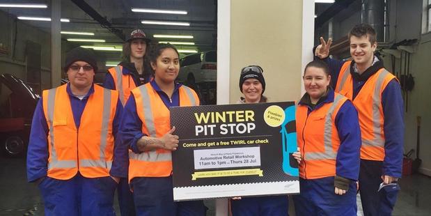 Waiariki Bay of Plenty Polytechnic automotive students gave vehicles a TWIRL during the recent Pit Stop in Rotorua. PHOTO/SUPPLIED