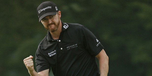 Jimmy Walker reacts to his birdie putt on the 11th hole during the final round of the PGA Championship. photo / AP