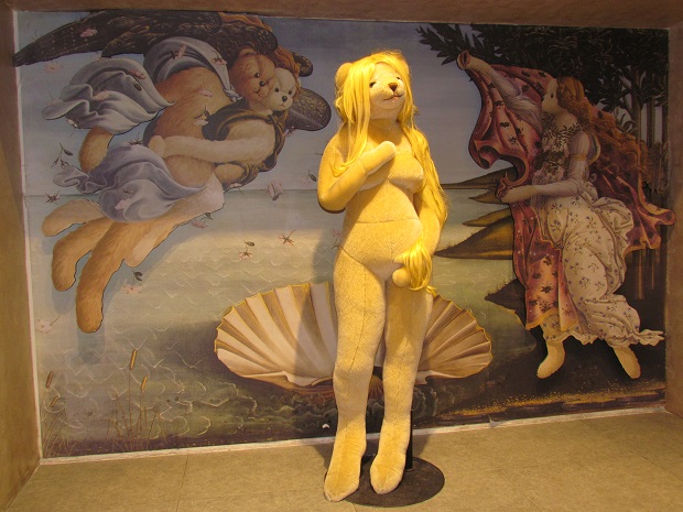 Teddy bears take the place of humans in this reimagining of Botticelli's The Birth of Venus. Photo / Rod Pascoe