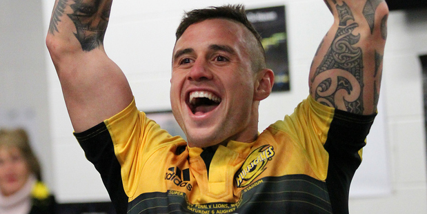 TJ Perenara celebrates after the Hurricanes win their maiden Super Rugby title on Saturday in Wellington. Photo / Photosport