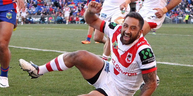Benji Marshall of the Dragons celebrates after scoring a try. Photo / Getty Images