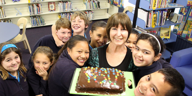 Castlecliff School librarian Nina Miller with her student librarians. PHOTO/STUART MUNRO
