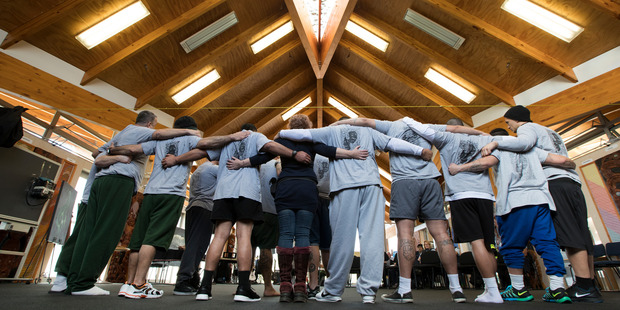 After the Ngawha band plays, they stand to talk about what they've gained from Shakespeare Behind Bars. Photo / Brett Phibbs
