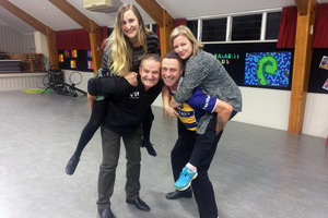 Kyra Dawson and Brent Park (left) procrastinating from practice with Rodney Conrad and Judi Ann Geenty.