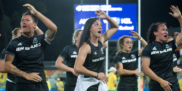 The Womens Sevens team perform a Haka after the Gold Medal Match in Rio. Photo / Photosport