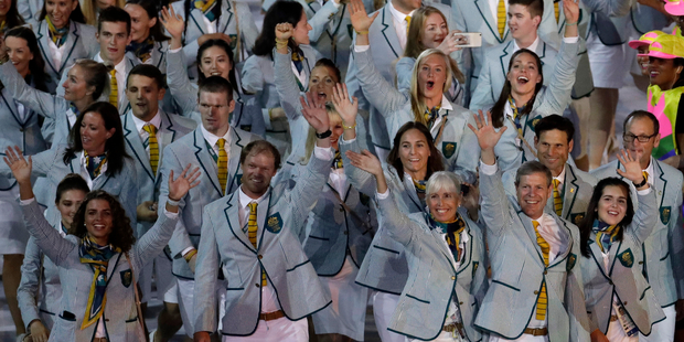 Members of team Australia waves to the audience in Rio. Photo / AP