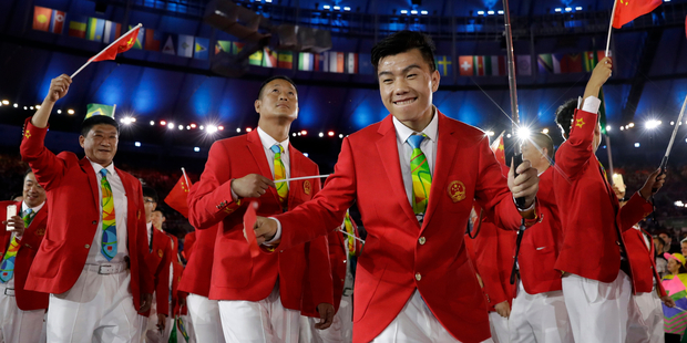 Team China arrives during the opening ceremony for the 2016 Summer Olympics in Rio de Janeiro. Photo / AP