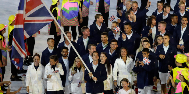 Andy Murray carries the flag of Britain during the opening ceremony. Photo / AP