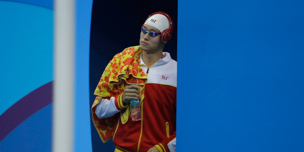 China's Sun Yang arrives for the final of the men's 400-meter freestyle during the swimming competitions at the 2016 Summer Olympics. Photo / AP.