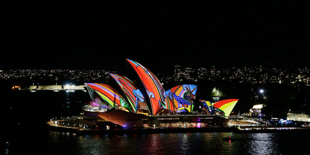 Sydney Opera House sails light up as part of Vivid Sydney. Photo / Getty Images