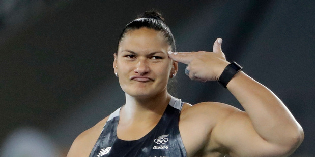 New Zealand's Valerie Adams gestures as she competes in the final of the women's shot put during the athletics competitions of the 2016 Summer Olympics. Photo / AP.