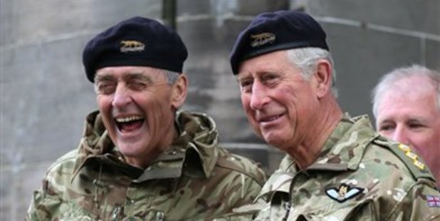 Prince Charles laughs with the late Duke of Westminster. Photo / AP