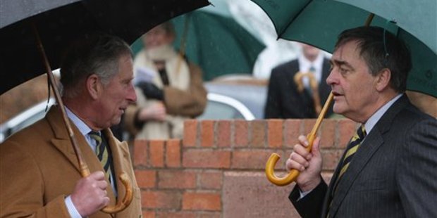 Prince Charles talks with the late Duke of Westminster in Aldford, England. Photo / AP