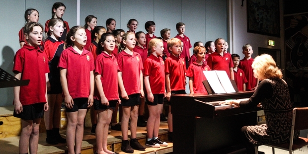 Students from Haumoana School give it their all. Photo / Paul Taylor