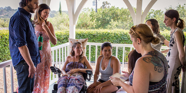 Betsy Davis, third from left, shared a special weekend with friends and family before taking her own life through doctor-assisted suicide. Photo / AP