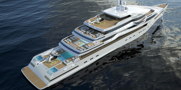 The concept yacht, called Halcyon, would have the bells and whistles that billionaires have come to love and expect. Image / Gill Schmid Design