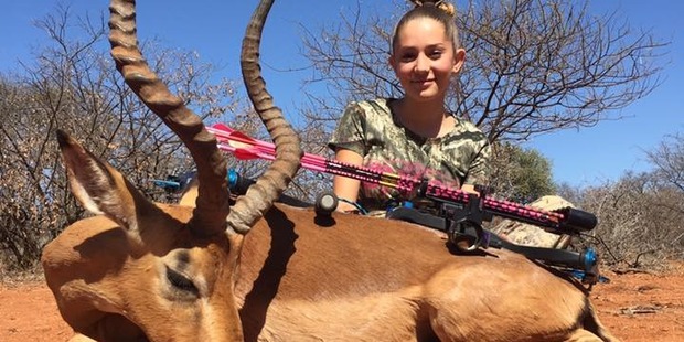 Aryanna Gourdin shared pictures of a safari adventure in South Africa with her father Eli on her Facebook page and has received a massive backlash from commenters. Photo / Aryanna Gourdin Facebook