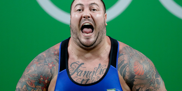 Fernando Saraiva Reis, of Brazil, competes in the men's +105kg weightlifting event at the 2016 Summer Olympics in Rio de Janeiro, Brazil. Photo / AP
