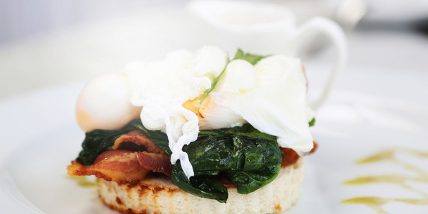 Eggs benedict with a bit of bacon is a common cafe meal.