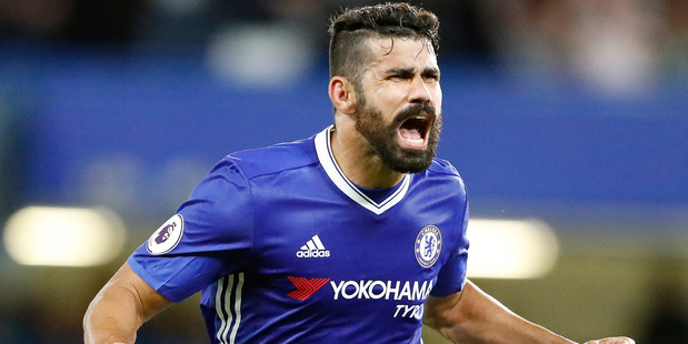 Diego Costa of Chelsea celebrates after scoring the winning goal against West Ham United at Stamford Bridge this morning (NZT). Photo / AP